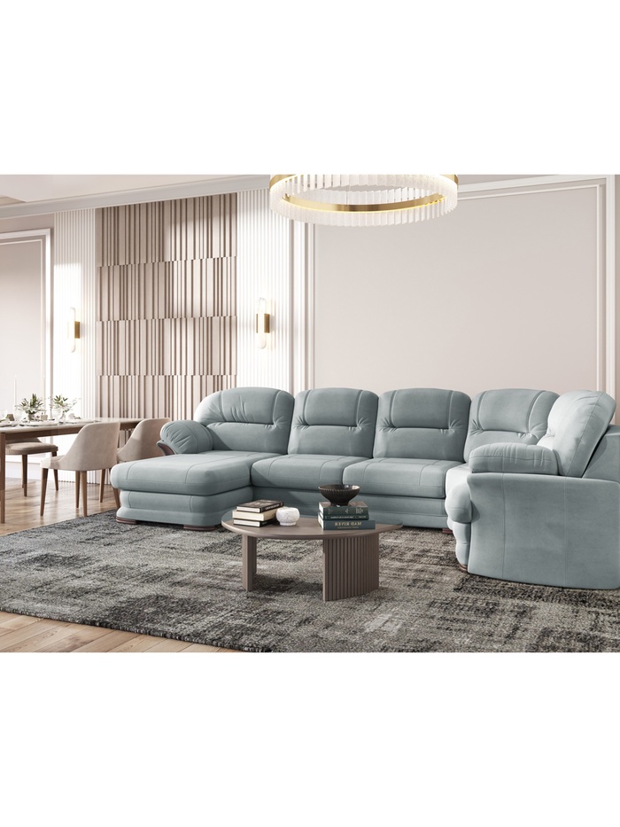 Диван угловой большой «Квин 6», левый, раскладушка, цвет серо – голубой newtone aqwablue