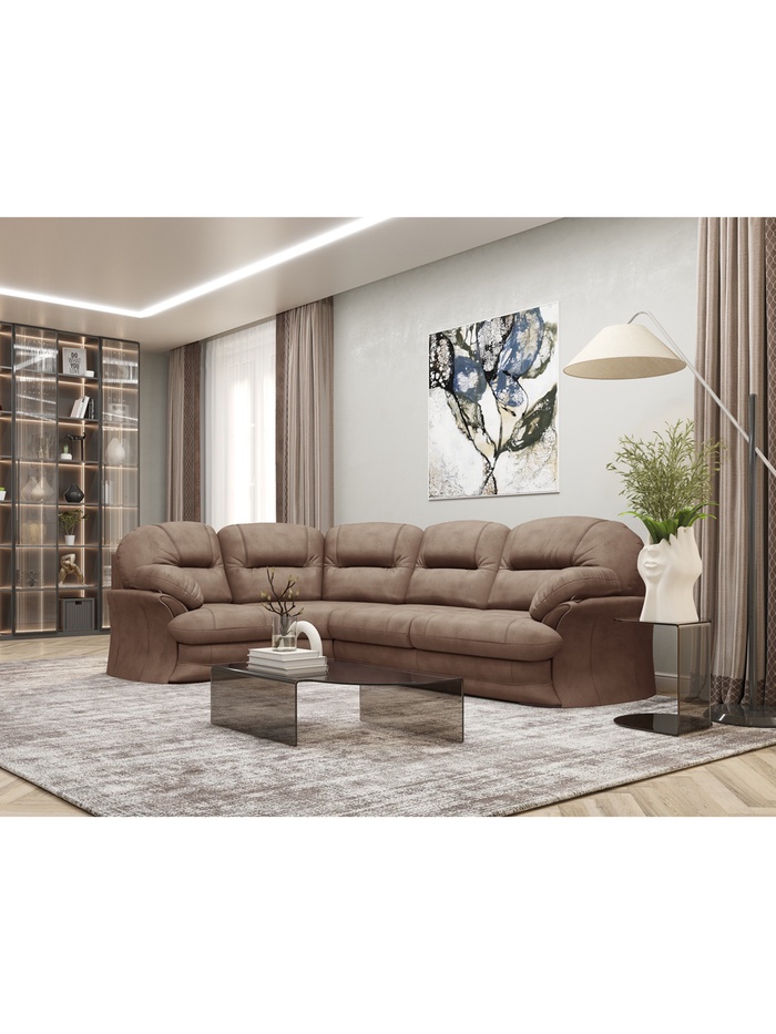 Диван угловой «Квин 6», левый, пружинная «змейка», без механизма, цвет коричневый dacota 05