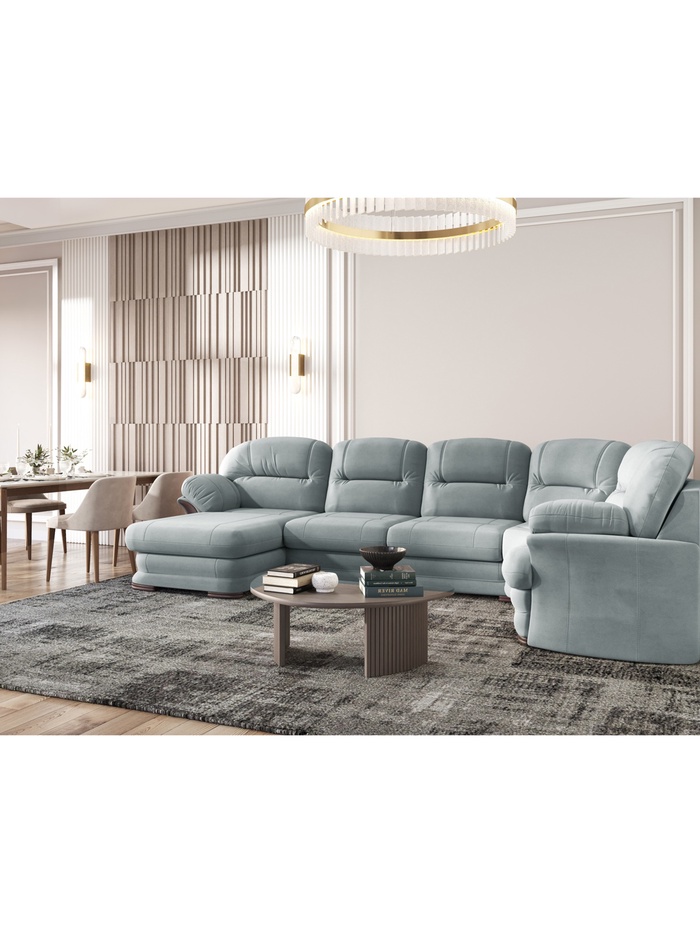 Диван угловой большой «Квин 6», левый, без механизма, цвет серо – голубой newtone aqwa blue