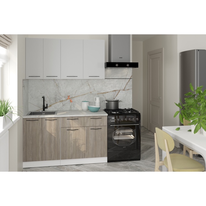 Кухонный гарнитур прямой «Парма медиум», 1400 мм, цвет белый/шиншилла серая/джарра