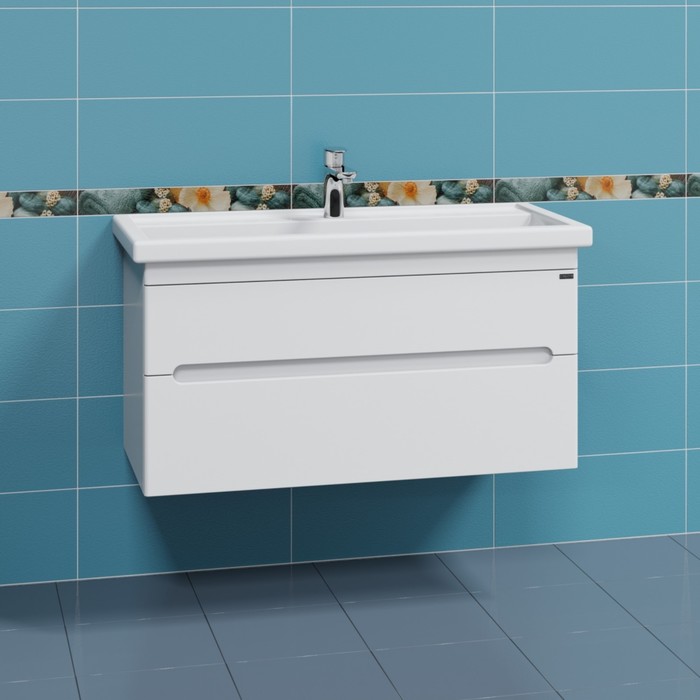 Тумба подвесная «Лондон–100», с раковиной «Фостер 100», 2 ящика, цвет белый