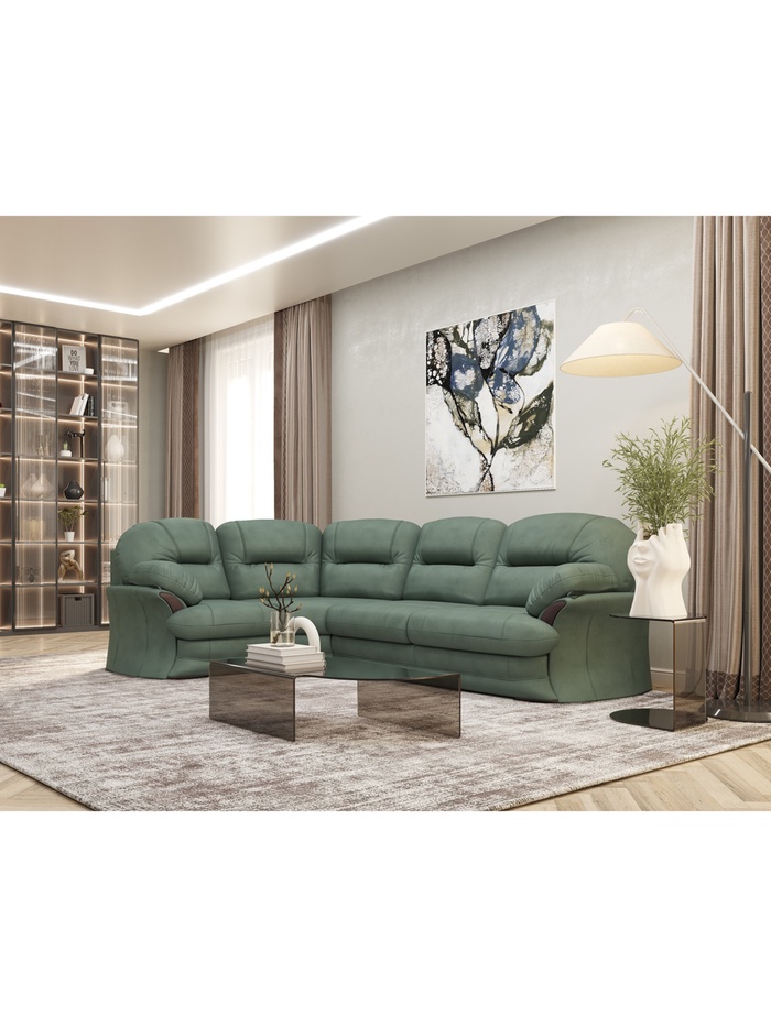 Диван угловой «Квин 6», левый, пружинная «змейка», раскладушка «Седофлекс», цвет зелёный dacota 14