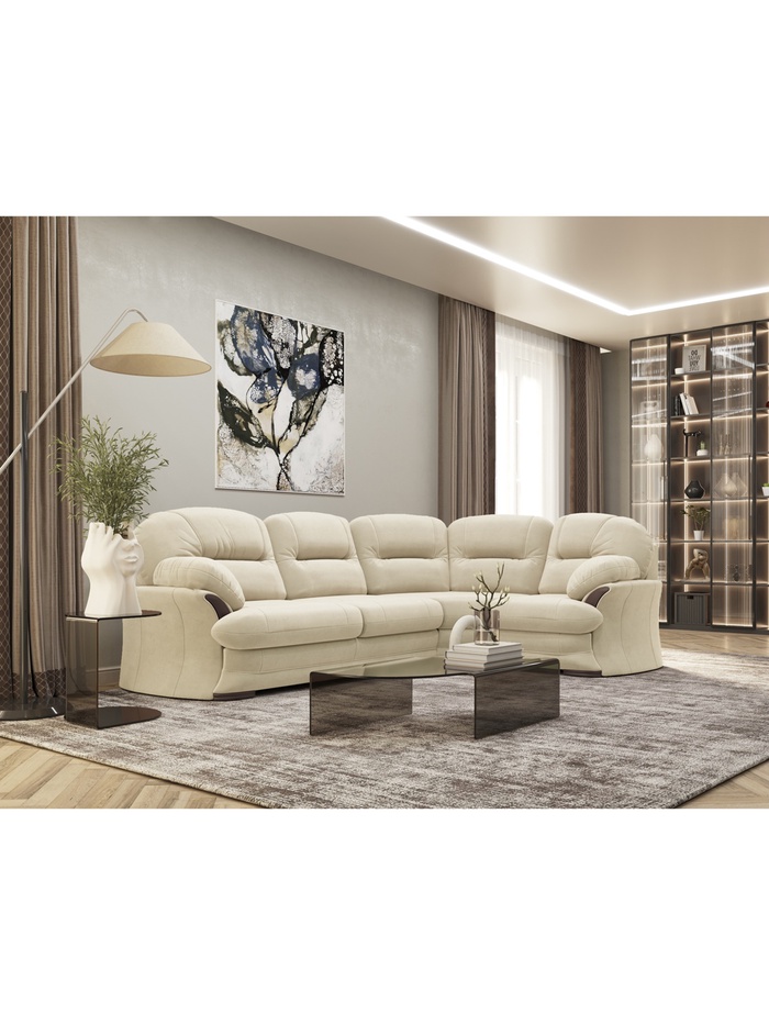 Диван угловой «Квин 6», правый, пружинная «змейка», без механизма, цвет молочный luma 01