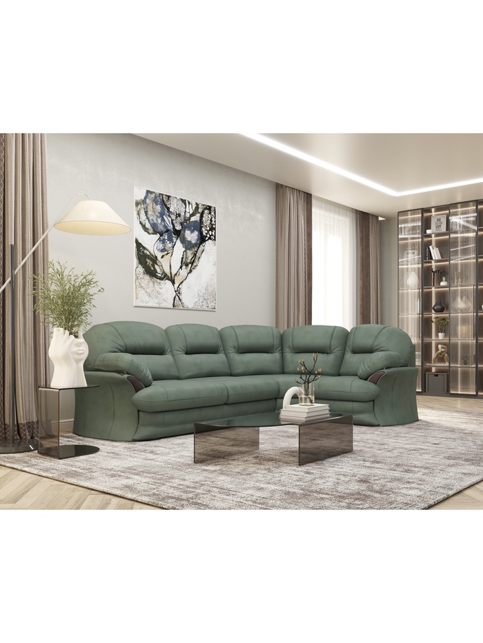 Диван угловой «Квин 6», правый, пружинная «змейка», раскладушка «Седофлекс», цвет зелёный dacota 14