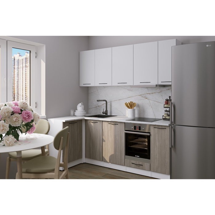 Кухонный гарнитур угловой «Парма прайм», 1100×2000 мм, цвет белый/шиншилла серая/джарра