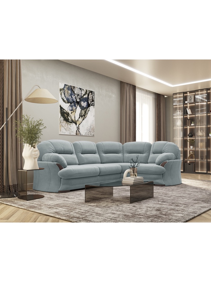 Диван угловой «Квин 6», правый, пружинная «змейка», раскладушка «Седофлекс», цвет серо – голубой newtone aqwa blue